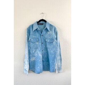 Vintage Lothars Paris Mens Long Sleeve Button Down Shirt Blue Tie Dye 100 Cotton